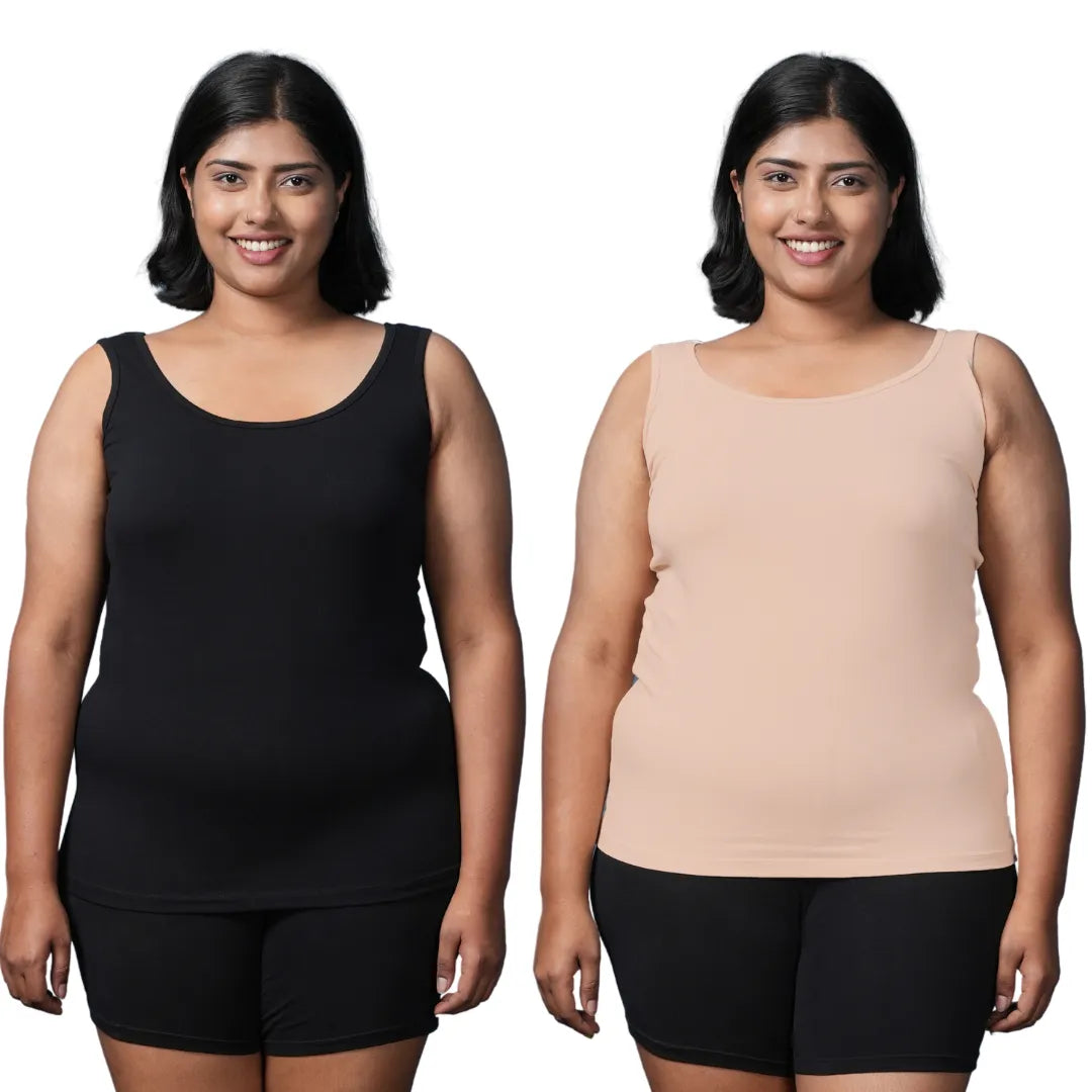 Women Plus Size Inner Tank Top Black & Skin