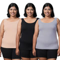 Women Plus Size Inner Tank Top Skin, Black & Grey