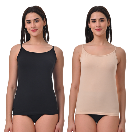 Women Camisole | Soft Adjustable Shoulder Elastic | Offers Full Coverage | Pack Of 2