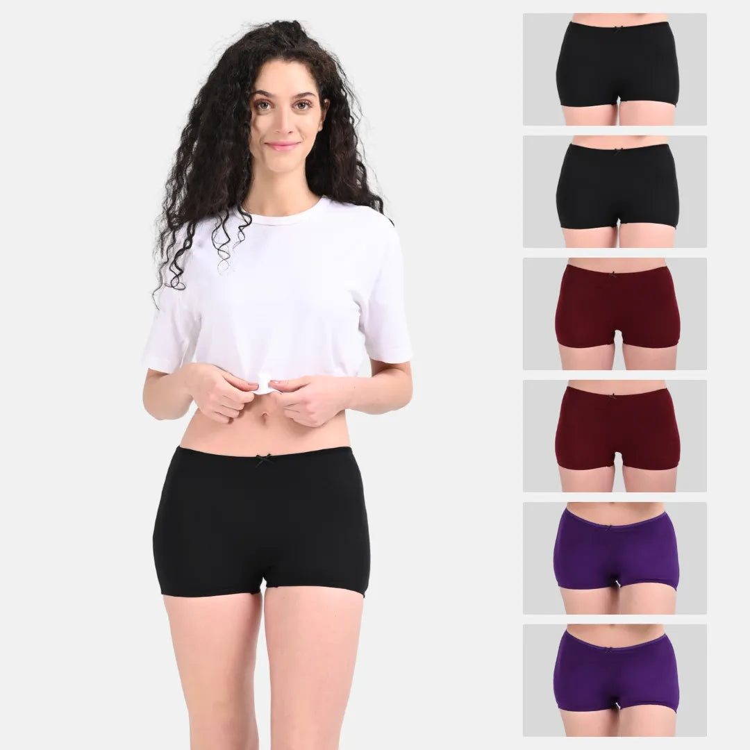 Women Boyshort Underwear Black, Wine & Magenta