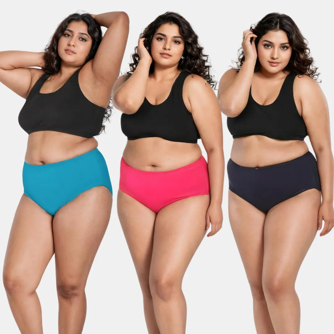 Women Cotton Panties Bright Blue, Dark Pink & Navy Blue