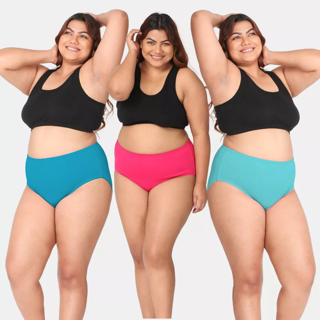 Women Cotton Panties Bright Blue, Dark Pink & Light Blue