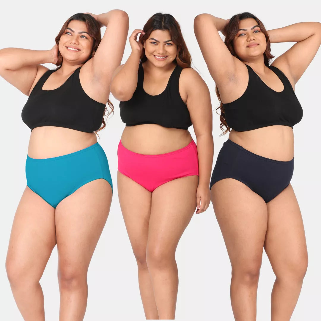 Women Cotton Panties Bright Blue, Dark Pink & Navy Blue