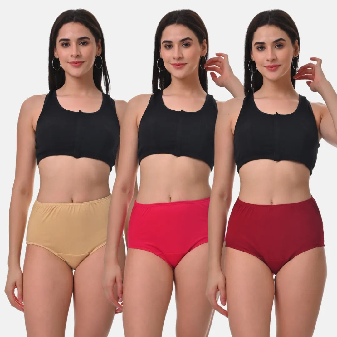 Women Hygiene Panty High Waist Skin, Dark Pink & Maroon