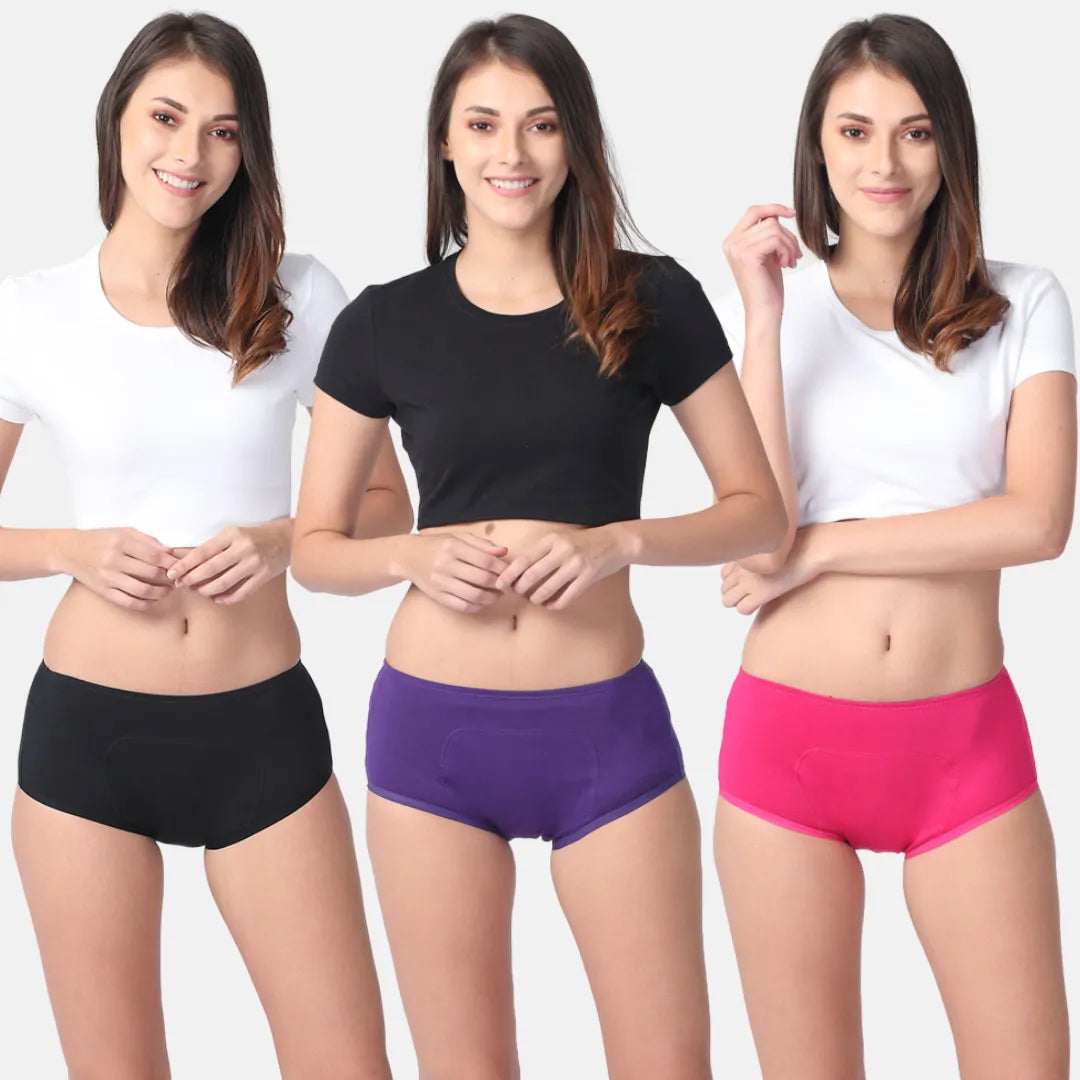 Women Panties During Periods Black, Magenta & Dark Pink 