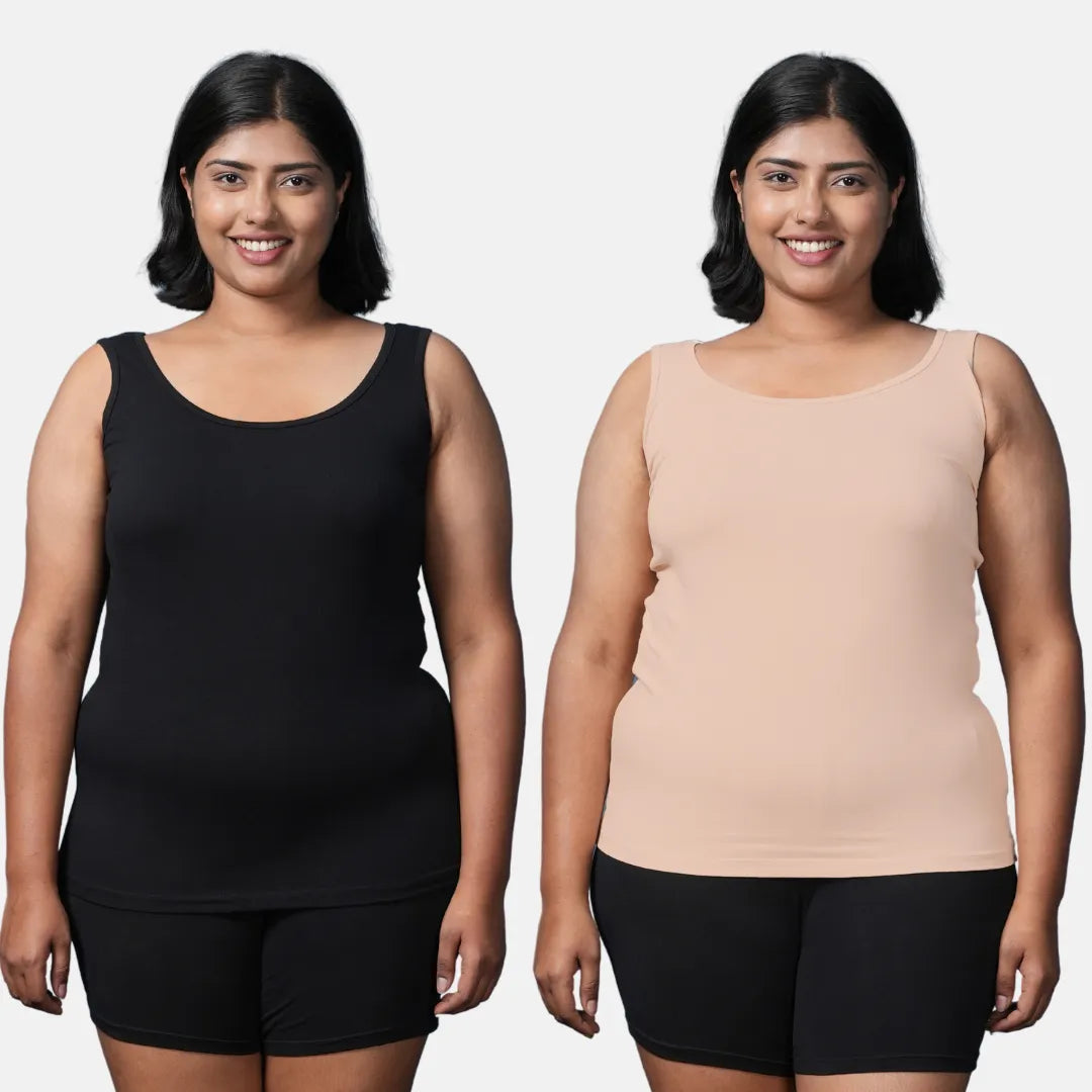 Women Plus Size Inner Tank Top Black & Skin