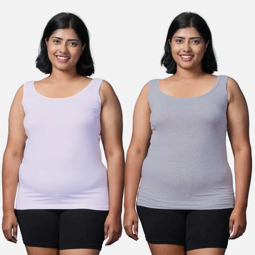 Women Plus Size Inner Tank Top White & Grey