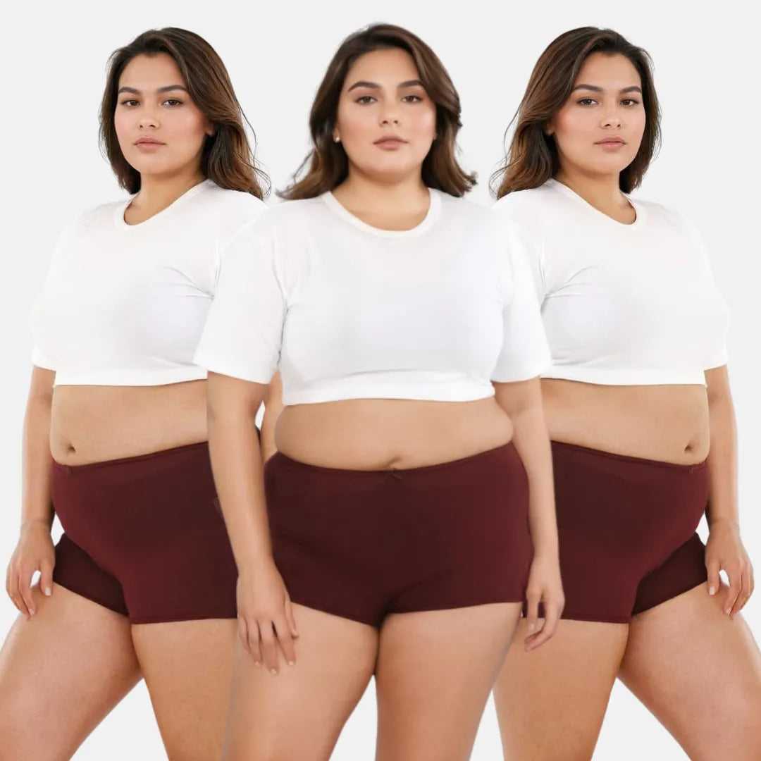 Women'S Plus Size Cotton Boyshort Underwear - Wine