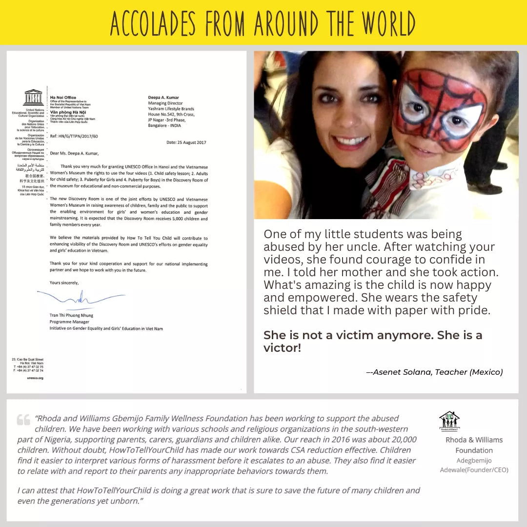 Article with text and a photo of a woman and child with face paint, titled 'Accolades from Around the World'.