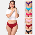 Woman wearing maroon underwear with inset images of other colored underwear