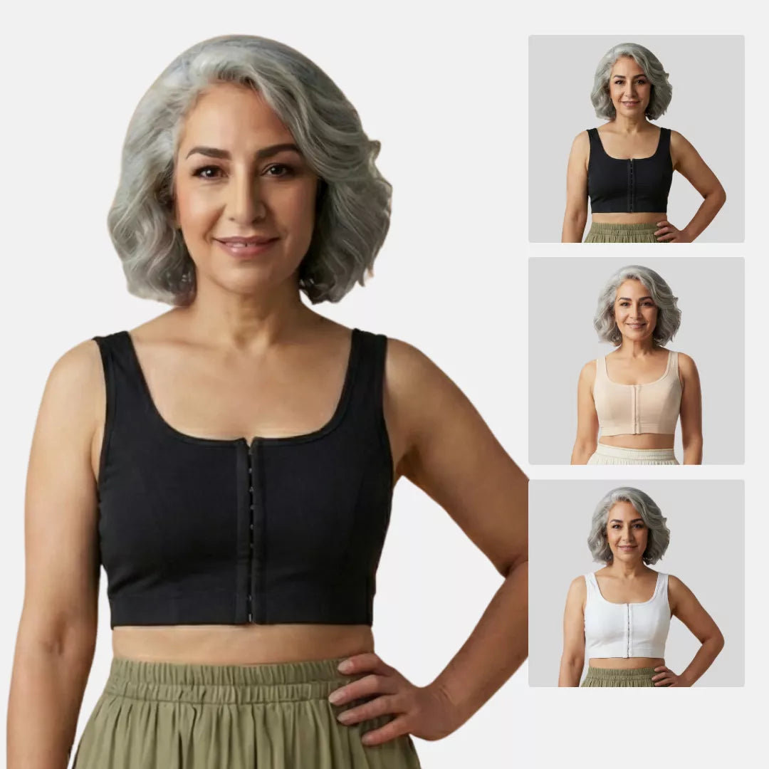 front open bra with hooks u back for elderly black, skin & white