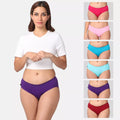 Woman wearing a magenta mid-waist  brief with inset images of colorful underwear