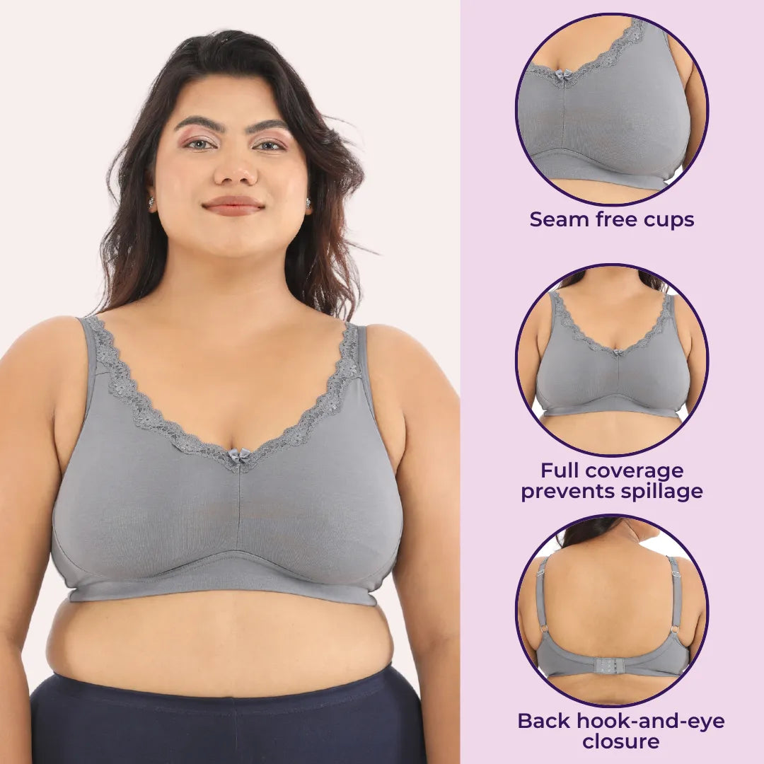 daily wear bra for heavy bust - Steel Grey,Wine