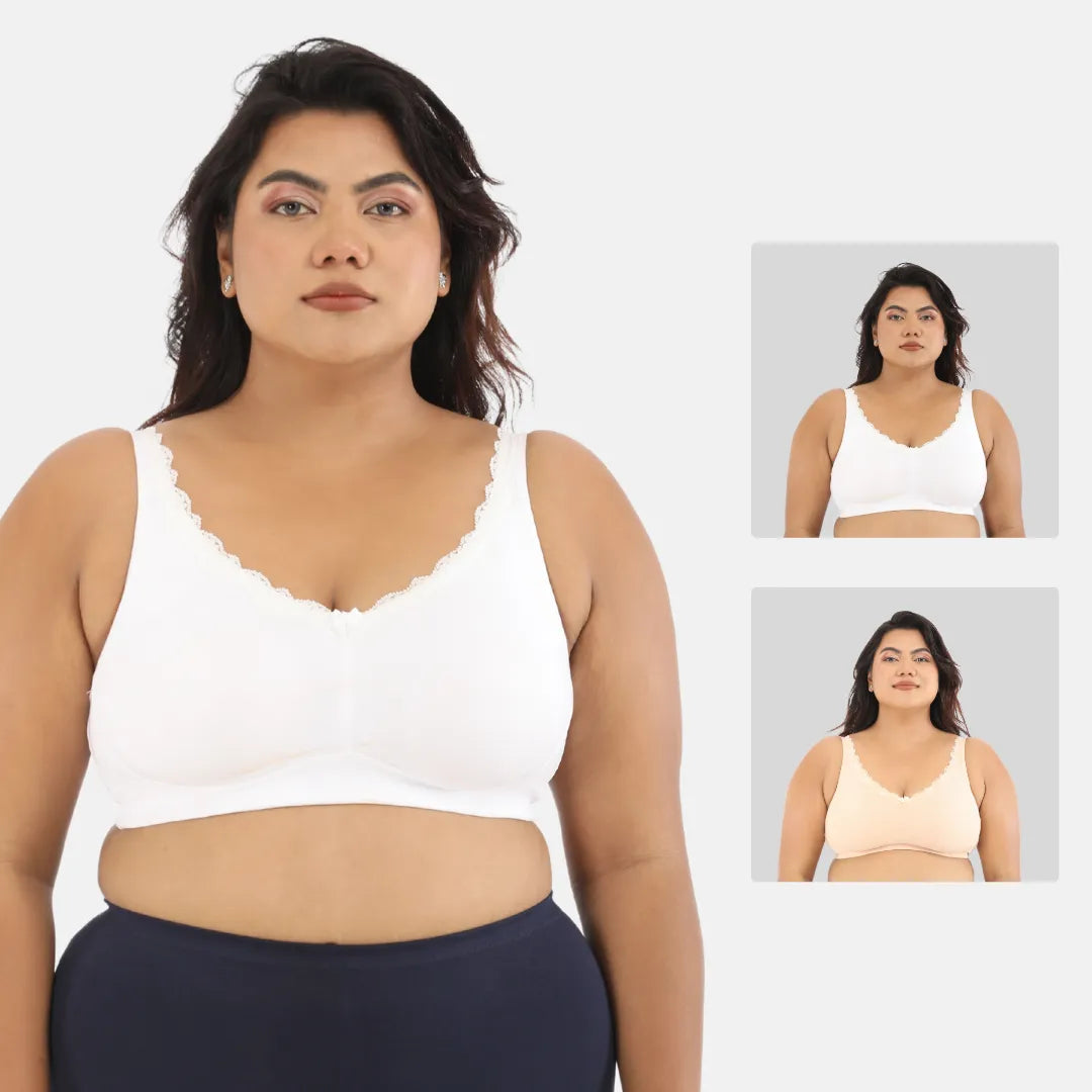 plus size everyday bra for home - White,Skin