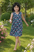 A video reference for girls cotton nightgown blue floral aop