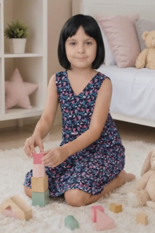 A video reference for girls cotton nightdress black color