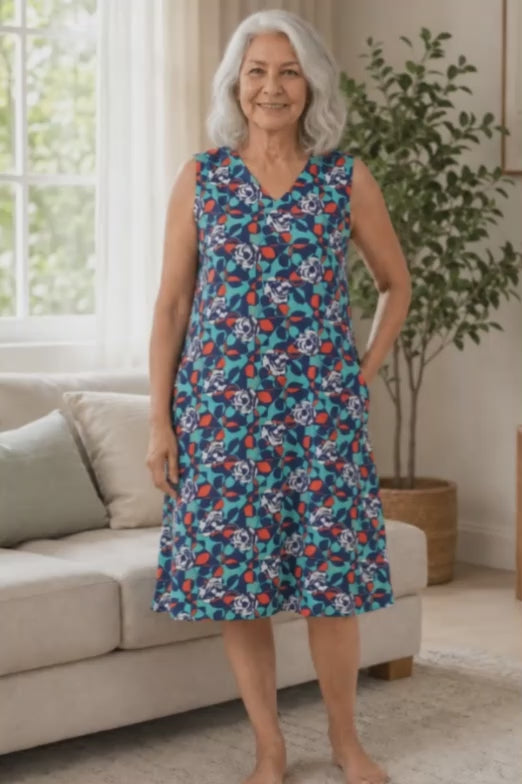 A video reference for nighties senior blue floral aop
