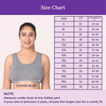Size chart for a sleep bra with a model and measurement guide