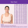 Size chart for a sleep bra with a model and measurements