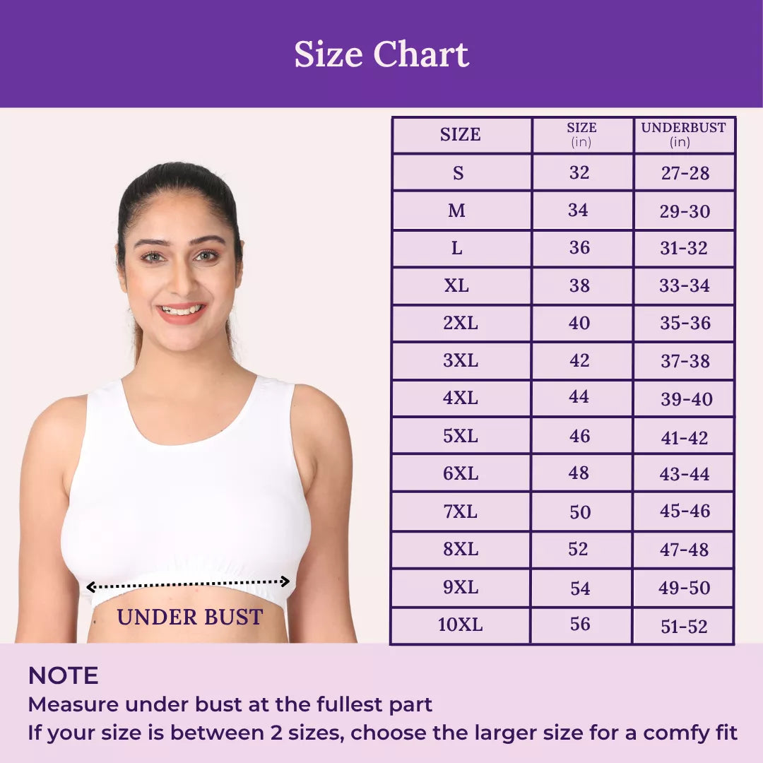Size chart for underbust measurements with a model and measurement guide