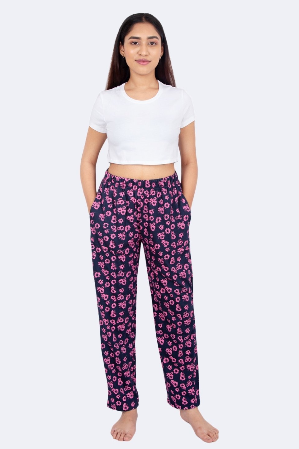 Navy Blue & Pink Floral Print Pyjama